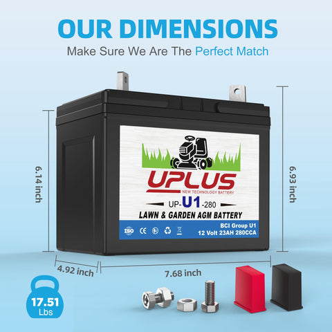 UPLUS U1 12V AGM battery installed for easy compatibility with major mower brands.