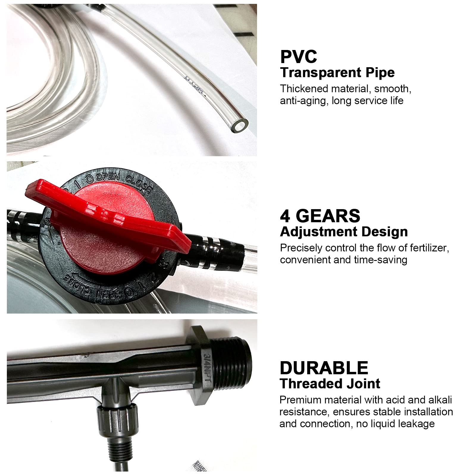 UPLYKKE venturi injector features easy, tool-free installation with 3/4-inch NPT threads.