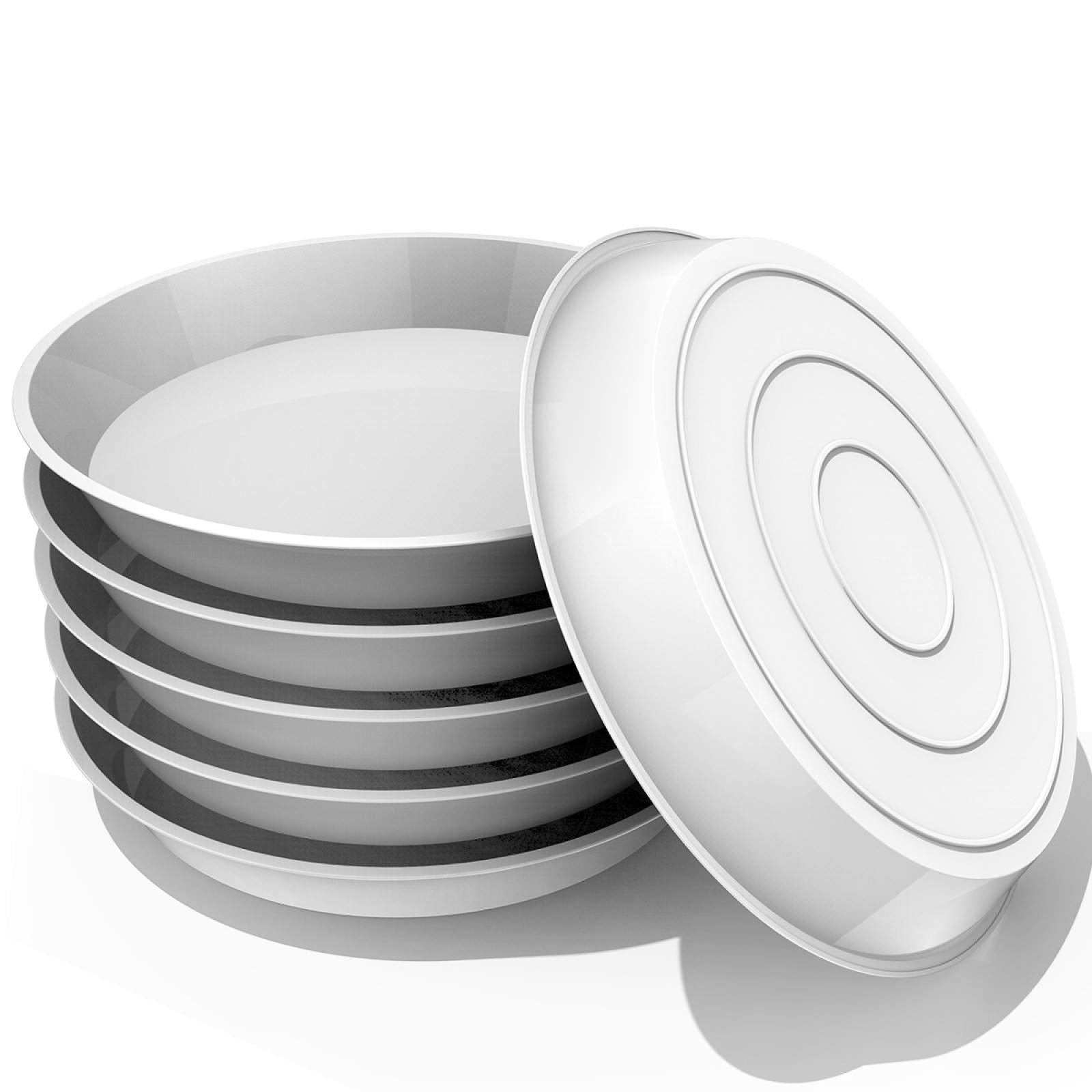 UPMCT 4-inch white plant saucer catching water to protect furniture.