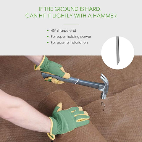 UPMCT stake holding down landscape fabric for garden beds