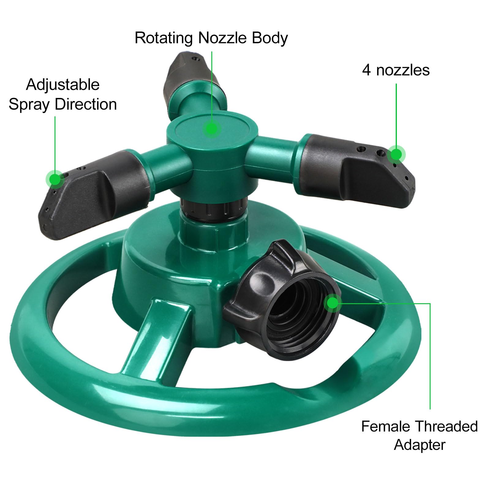 UPOFFICIS rotating sprinkler with hose connector for fast, tool-free setup