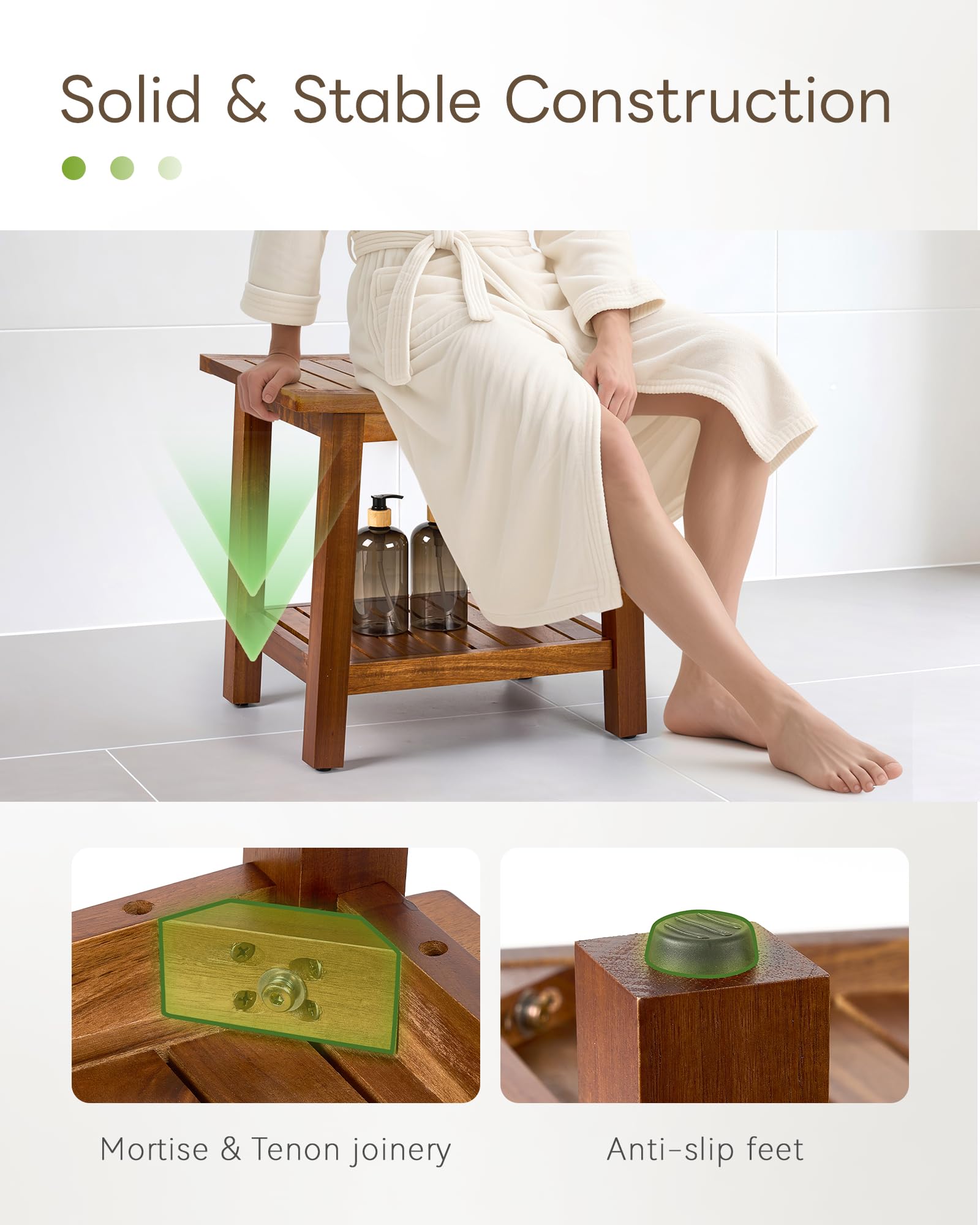 Upolana curved ergonomic seat enhances comfort during spa-like routines.