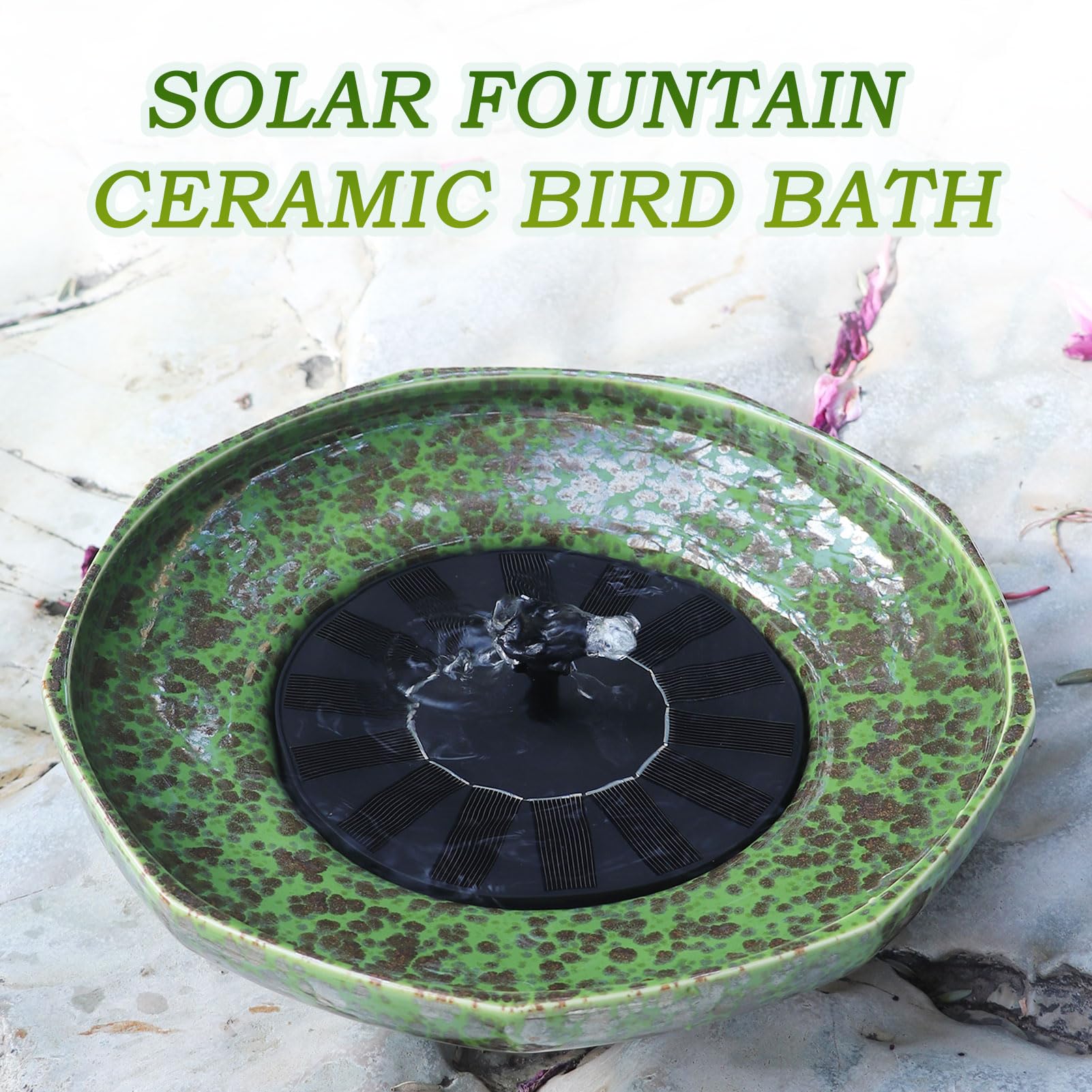 UPSJYJ solar fountain bird bath stable base ensures steady placement on patios.