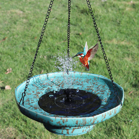 UPSJYJ solar fountain ceramic hanging bird bath in direct sunlight attracting birds
