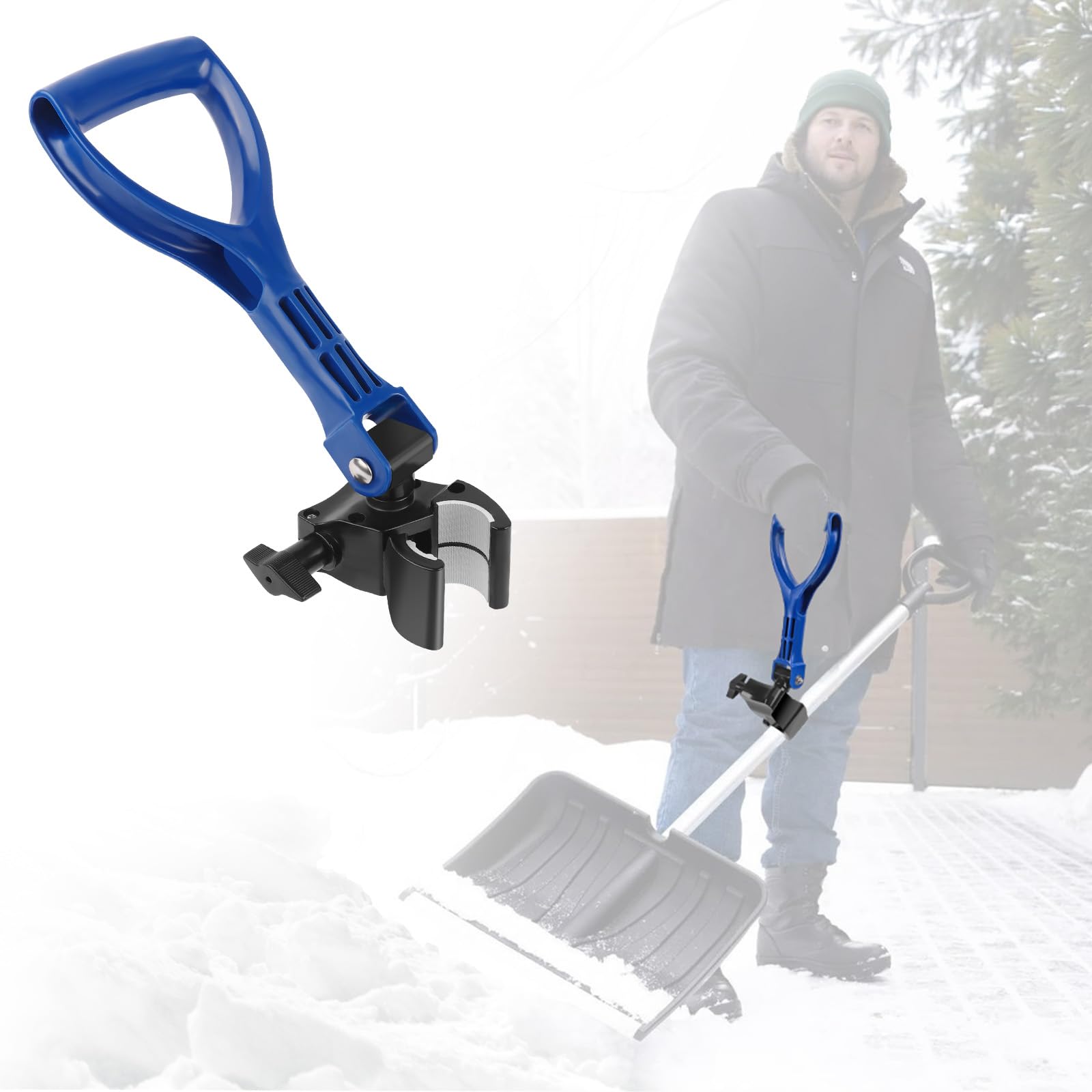 UQM adjustable snow shovel handle angle attachment for comfortable snow clearing