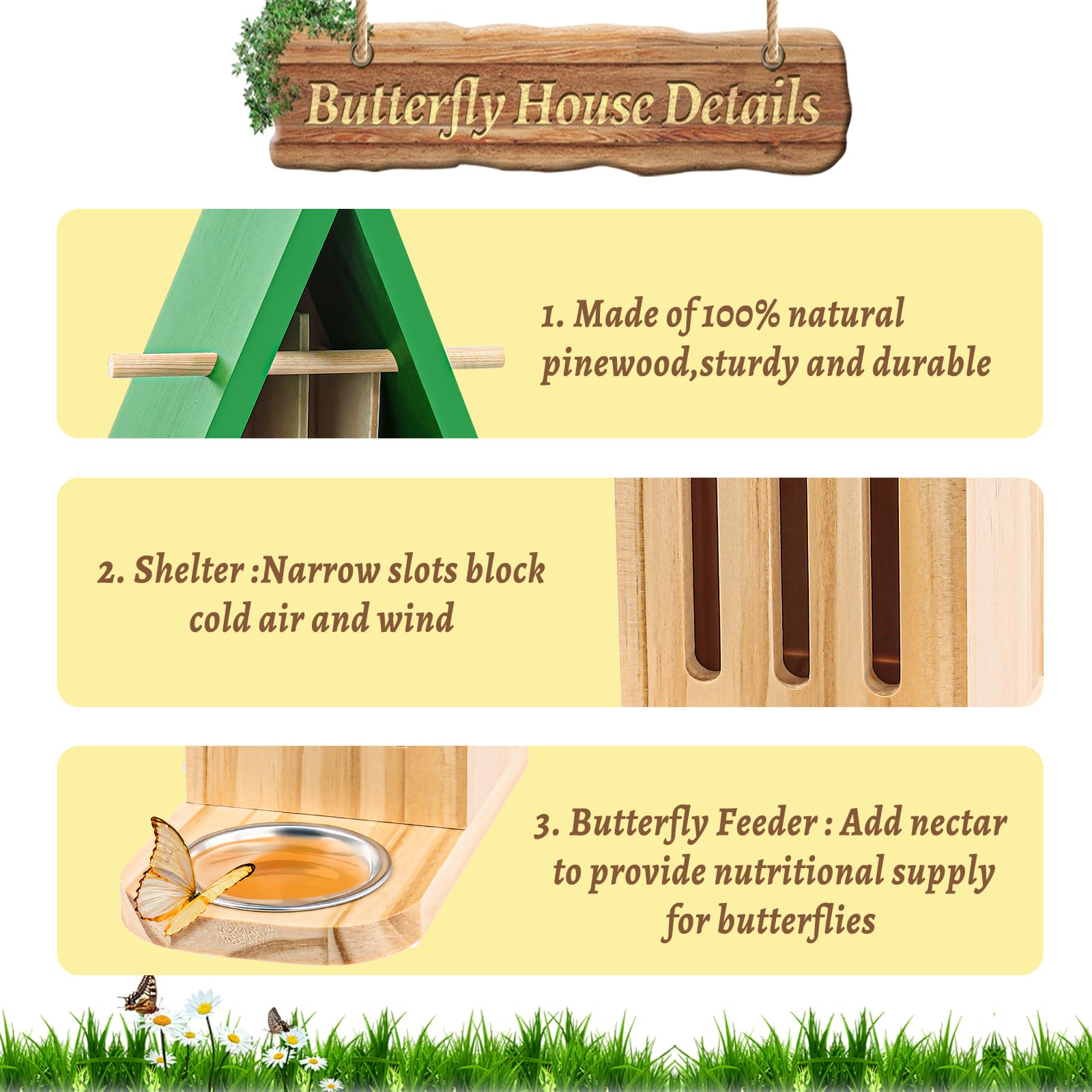 UQM butterfly feeder removable tray for easy cleaning and nectar access.
