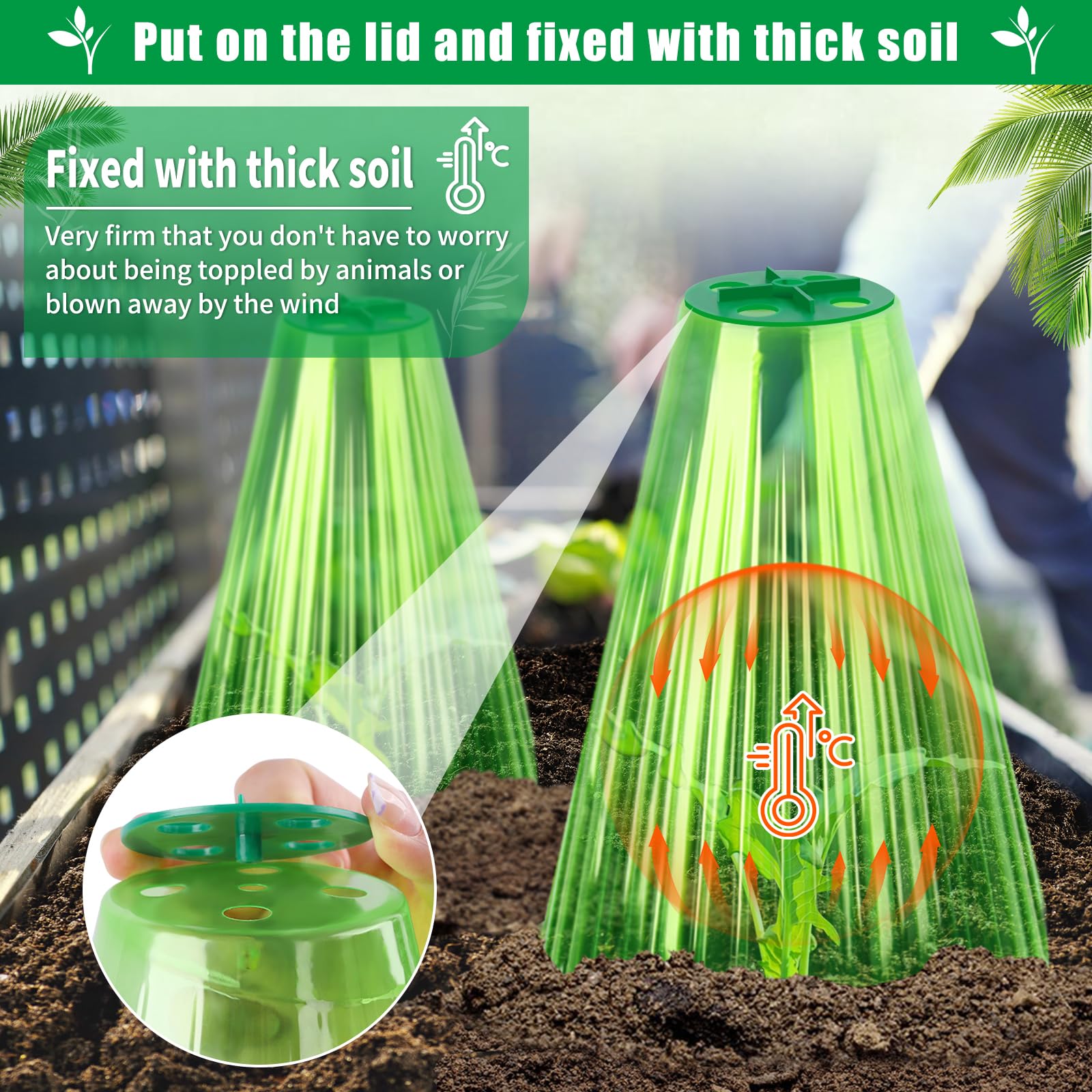 UQM cloche over seedlings shields from frost while staying breathable