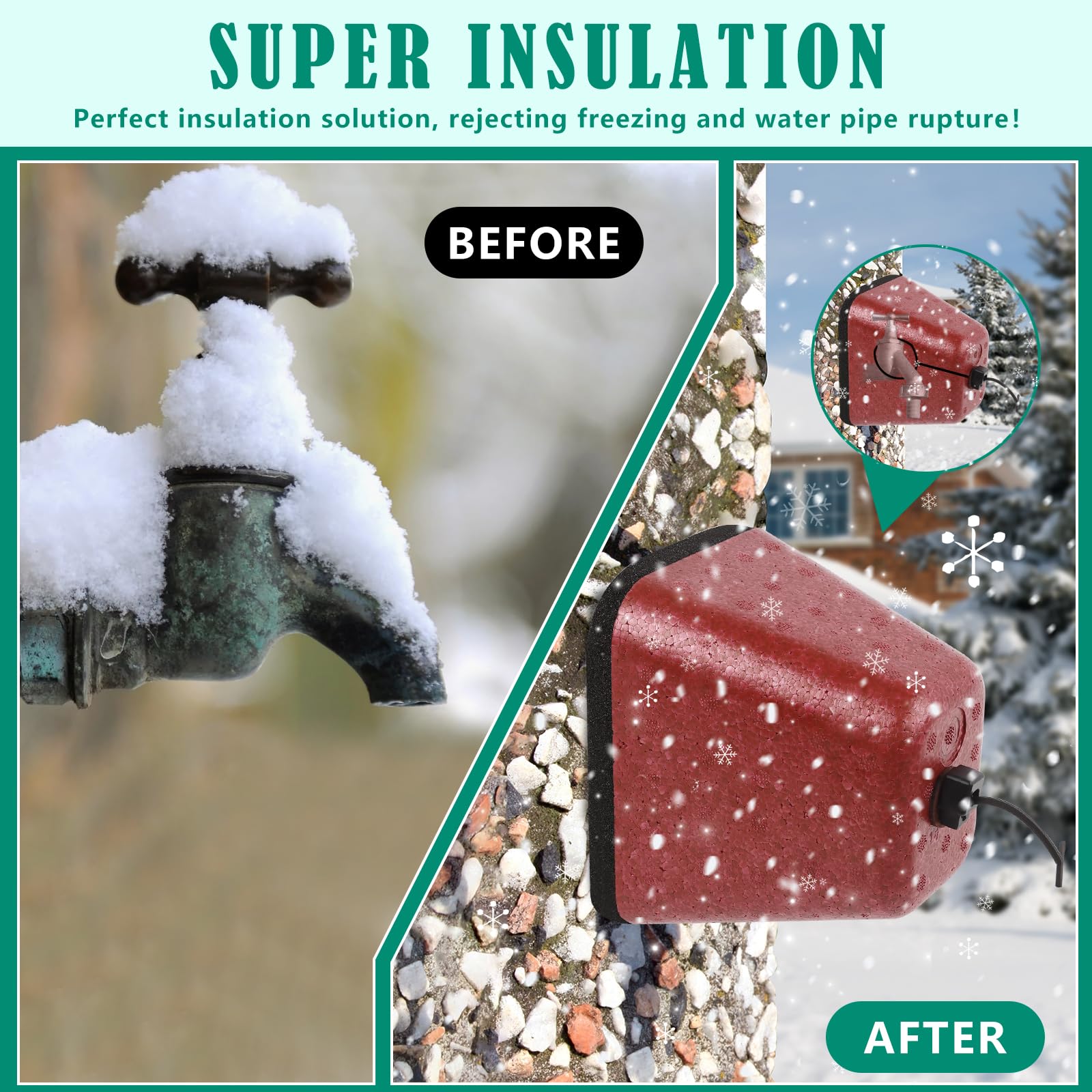 UQM faucet cover demonstrates easy install with elastic cord for quick setup.