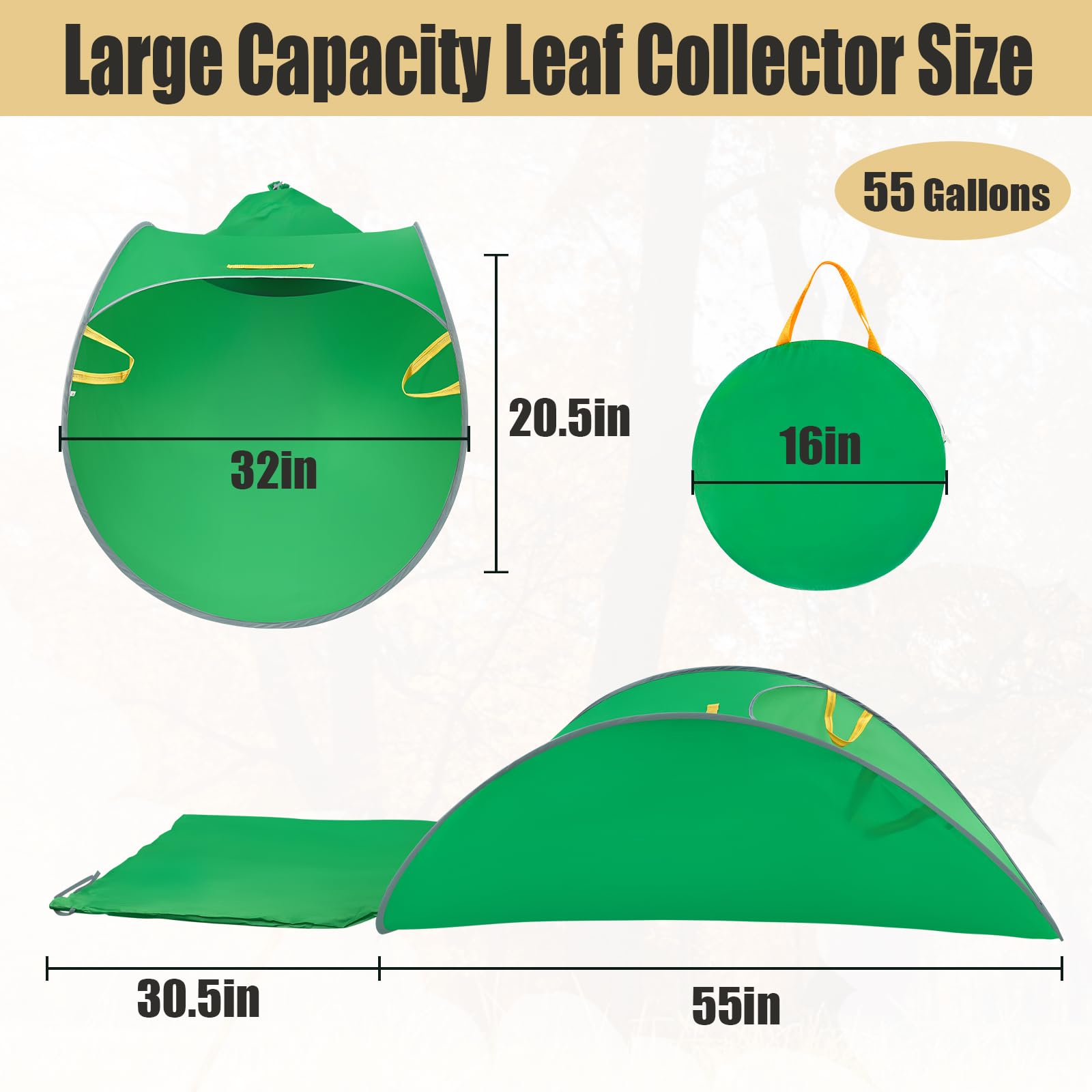 UQM Leaf Collector folded storage bag demonstrates portability and compact storage.