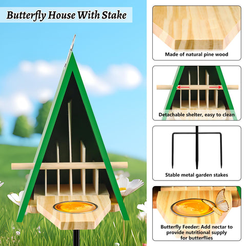UQM natural pine butterfly house blends with the garden and shelters butterflies from weather.