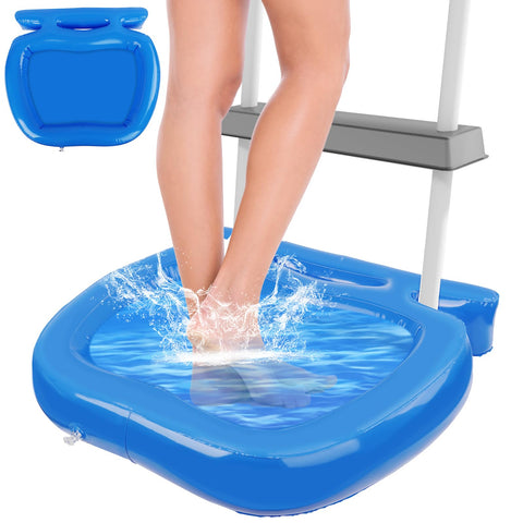 UQM pool foot bath inflatable tray ladder attachment keeps water clean at pool entry.