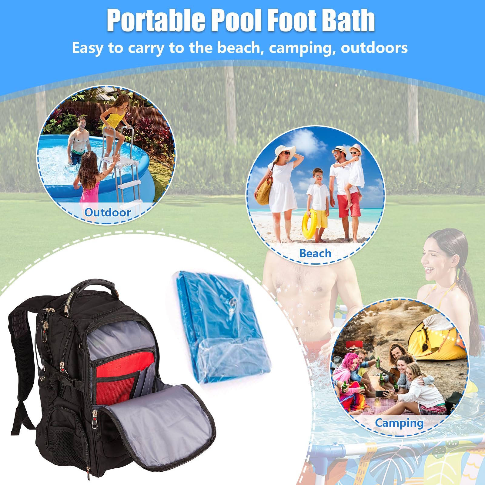 UQM portable pool foot wash tray ideal for outdoor use and travel.