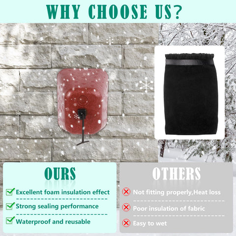 UQM weatherproof spigot cover seals edges to guard against rain and snow.