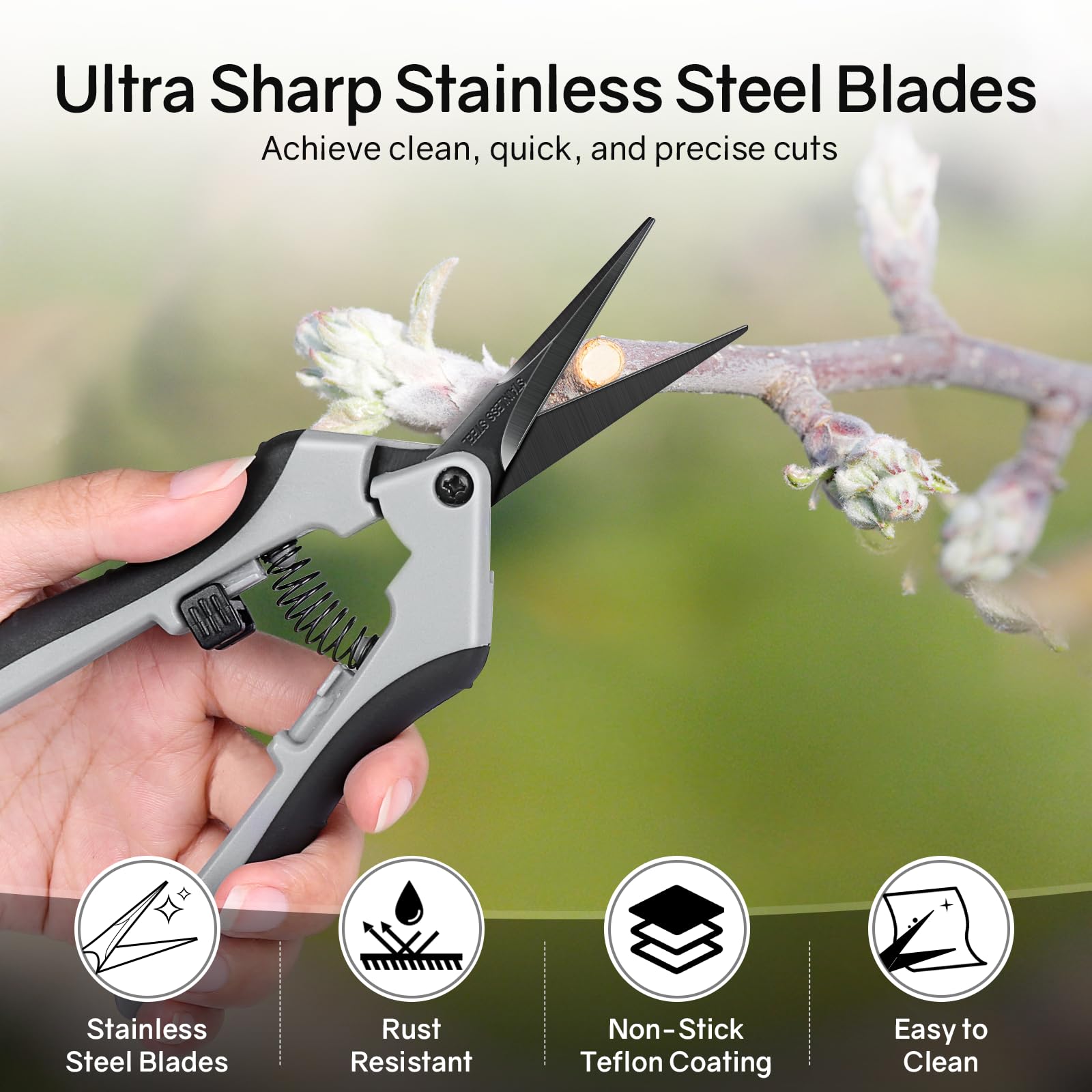 UR ADVANCE ergonomic non-slip handles reducing hand fatigue during long pruning