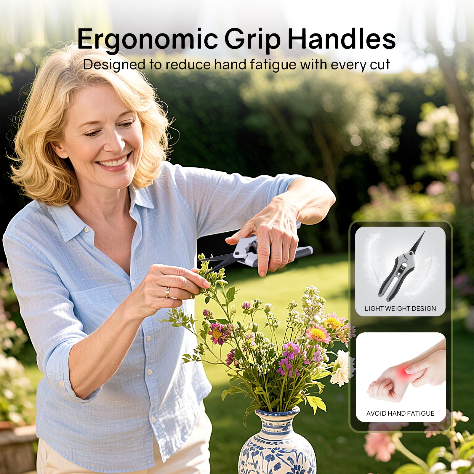 UR ADVANCE teflon-coated blades resist moisture and sap buildup