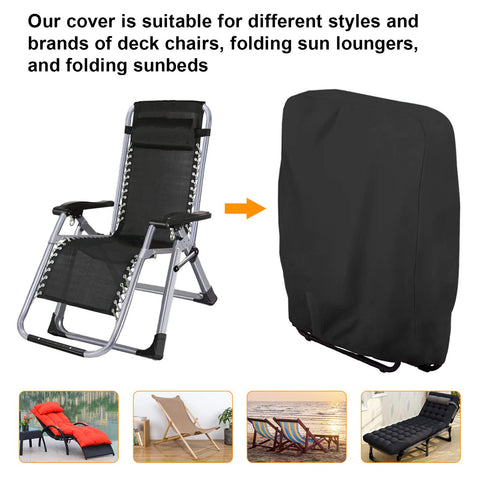 Universal size cover with windproof bottom keeps chair secured.