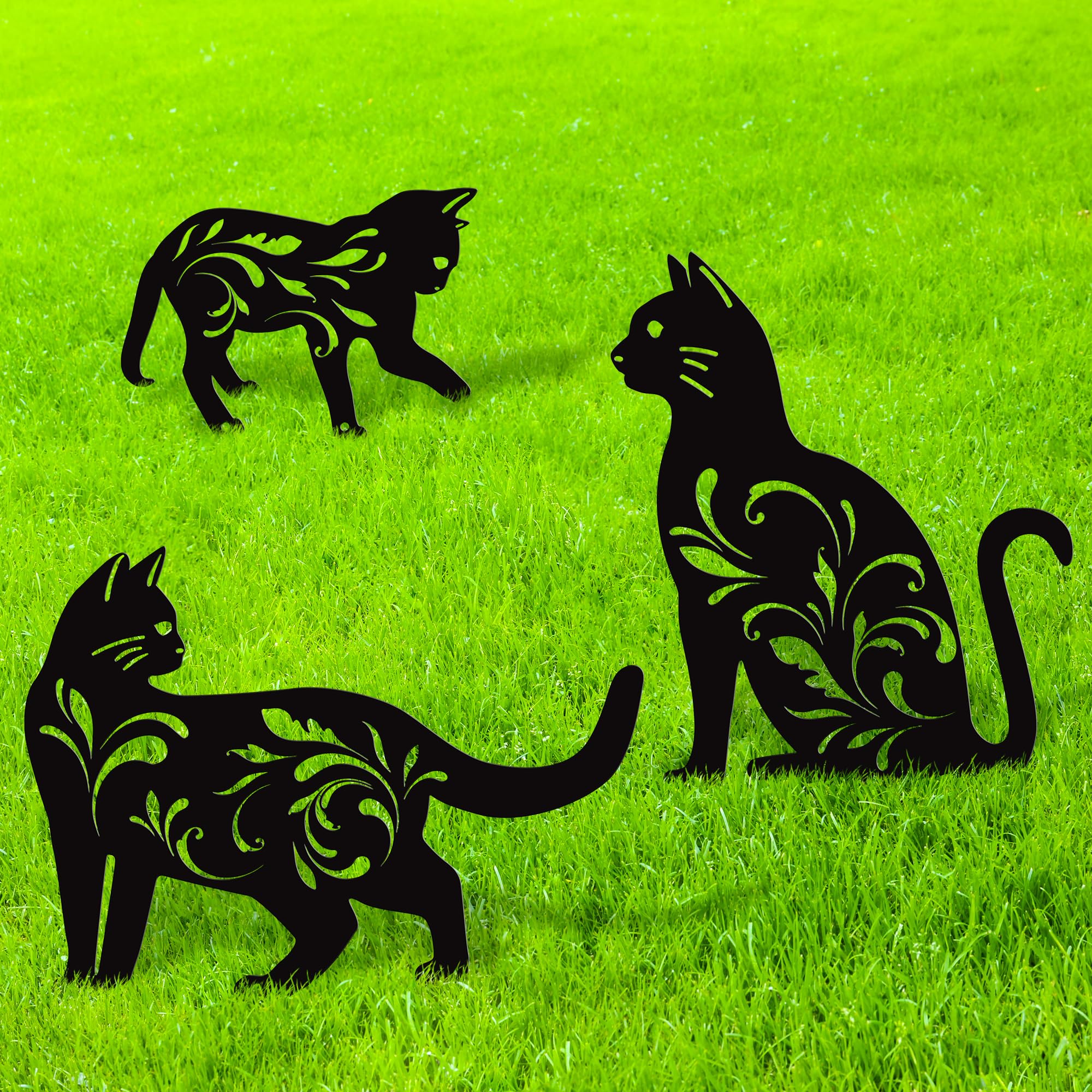 URATOT three-pack cat garden stakes large 30x20cm for charming yard borders and deterrence.