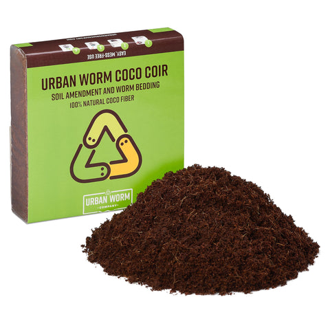 Urban Worm Coco Coir Brick absorbs water to boost soil moisture