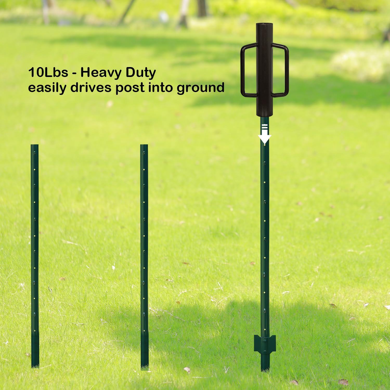 Urban Deco fence post driver sized 16.8 inches tall and 8.7 inches wide.