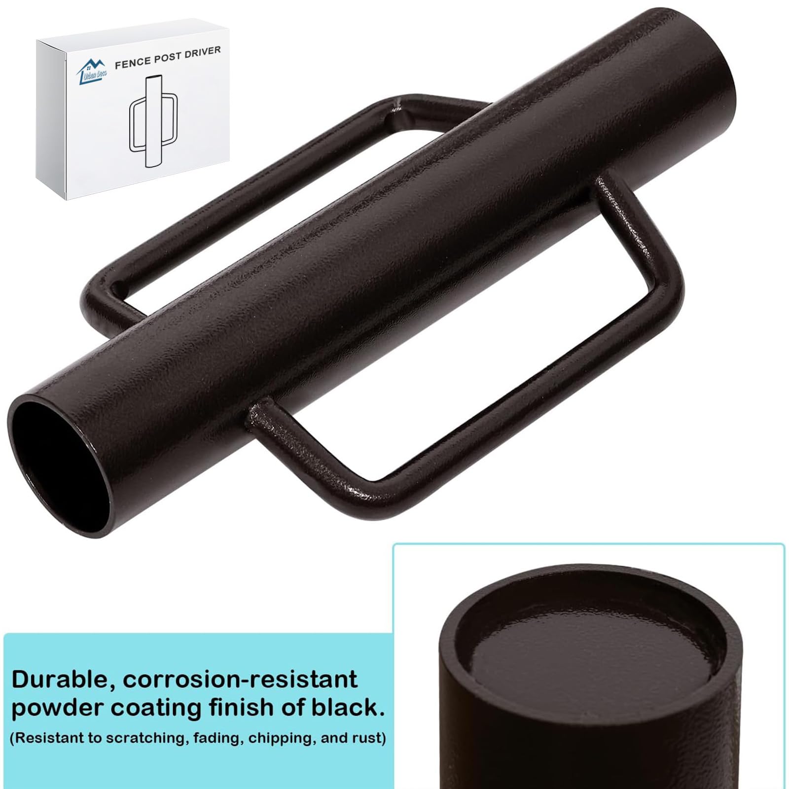Urban Deco heavy-duty post pounder in cast iron with black coating.