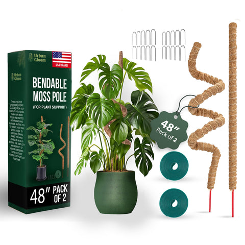 Urban Gloom bendable moss pole 48-inch supports climbing monstera and pothos with adjustable shaping.