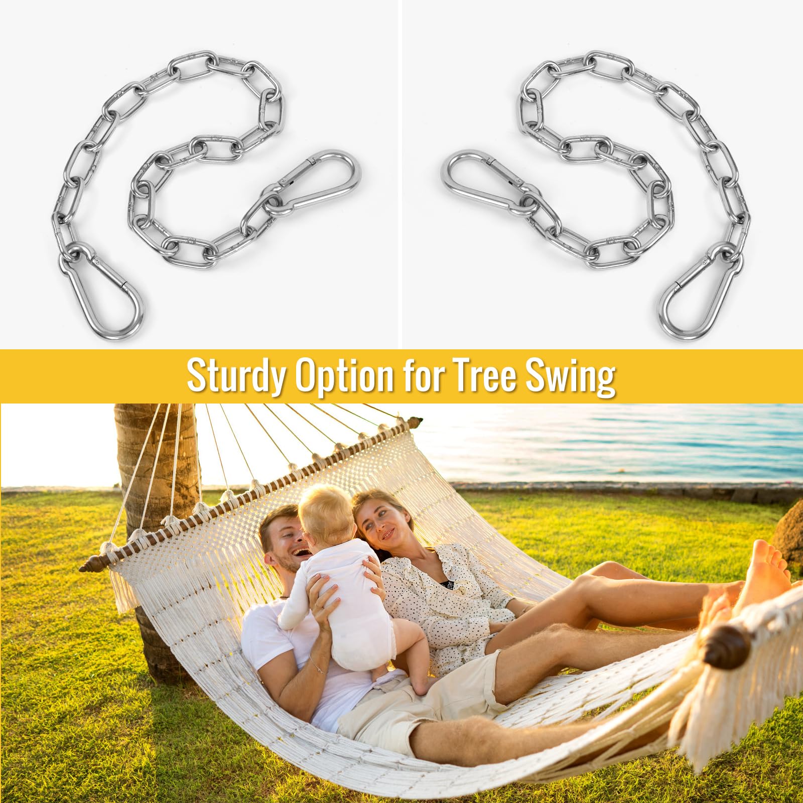 Urkupoo hammock-chair hanging setup with sturdy chain support.