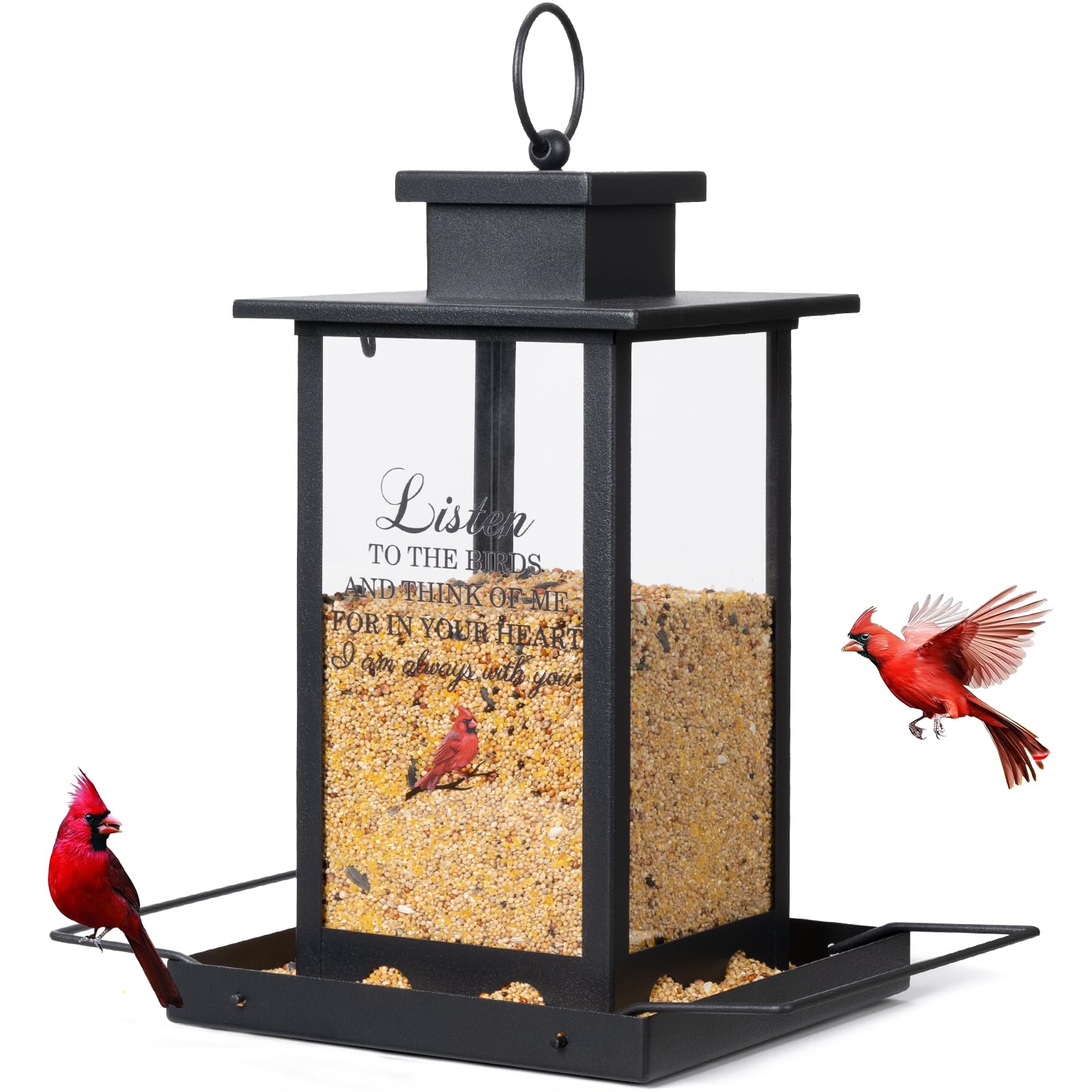 Urllinz memorial bird feeder with cardinal design attracts backyard birds.