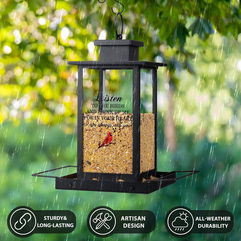Urllinz memorial bird feeder with two perches invites multiple birds.