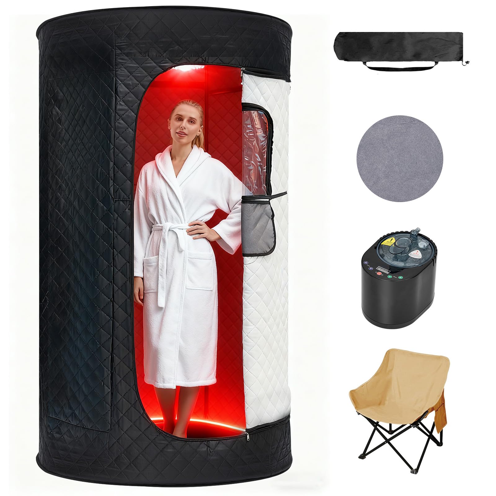 UrMoon portable steam sauna box with remote control for convenient home sessions.