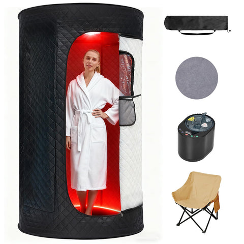 UrMoon portable steam sauna box with remote control for convenient home sessions.