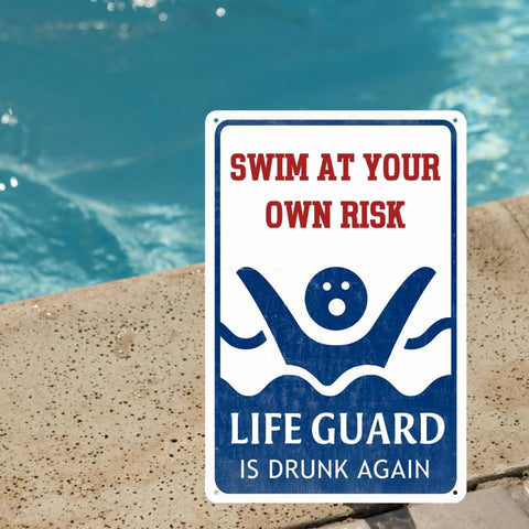 Urnjkfo pool sign easy hanging with four pre-drilled holes.