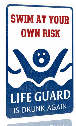 Urnjkfo pool sign Swim at your own risk enhances outdoor safety and decor.