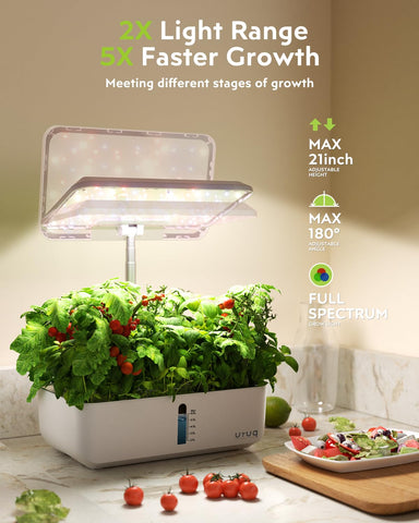 URUQ 12-pod hydroponics system 180-degree rotatable lamp ensures even light coverage.