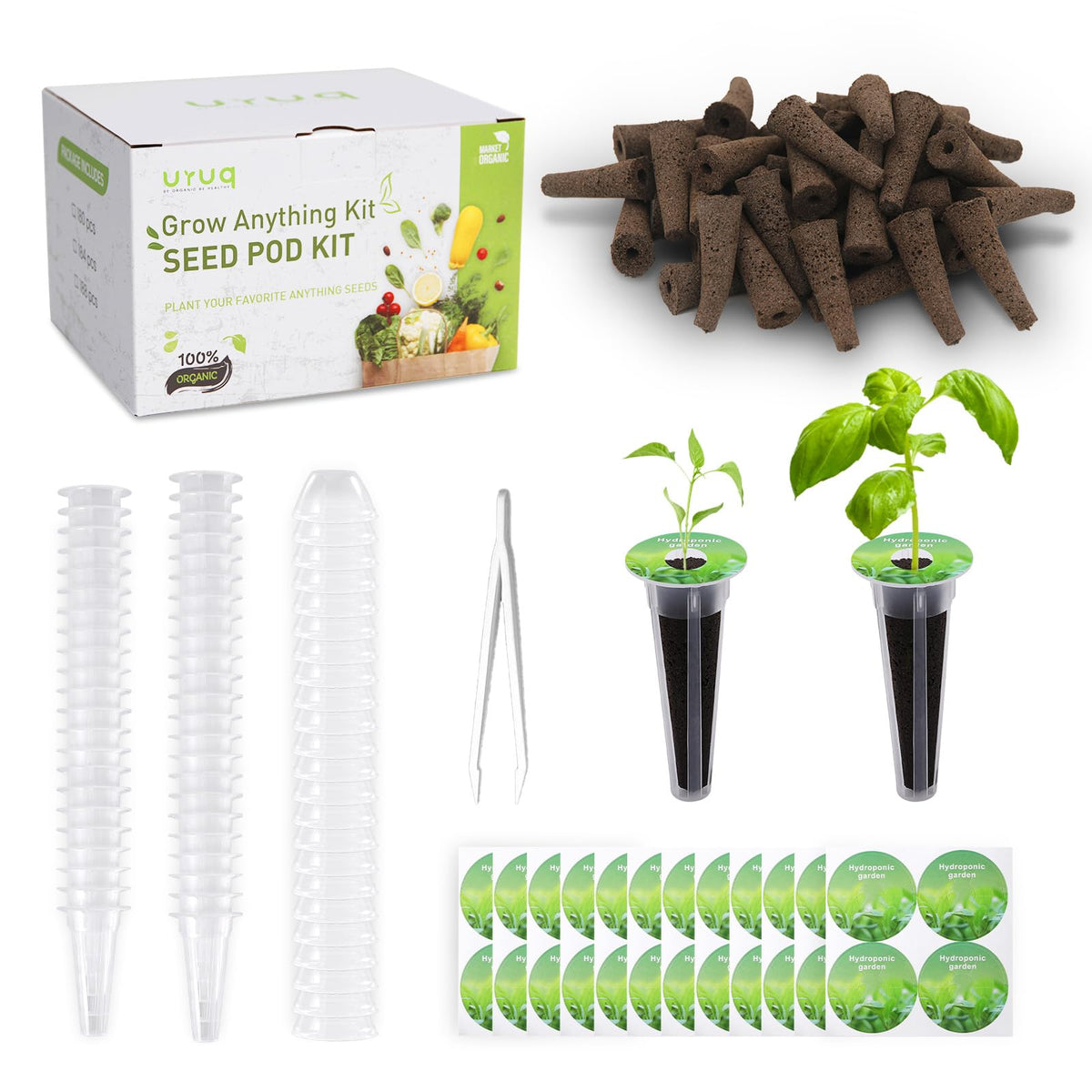 URUQ hydroponic pods kit with sponges ready for reliable indoor herb growth