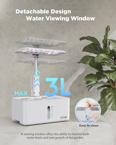 URUQ Hydroponics 3L see-through water tank with level window for quick monitoring.