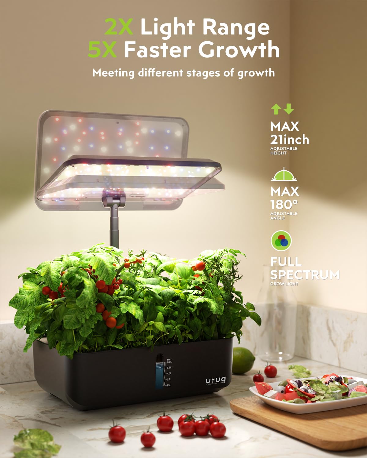URUQ rotatable lamp offering wider coverage for multiple plants