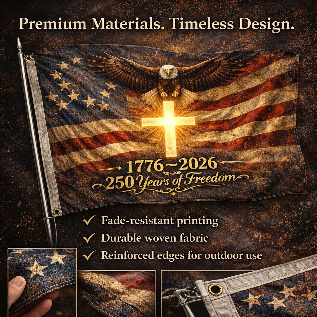 US 250 flag back view with consistent print readable from all angles