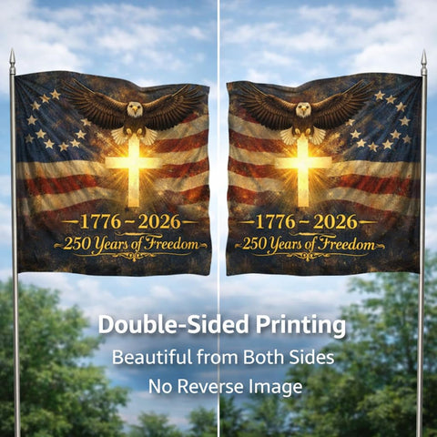 US 250 flag waving in breeze ideal for 4th of July yard décor
