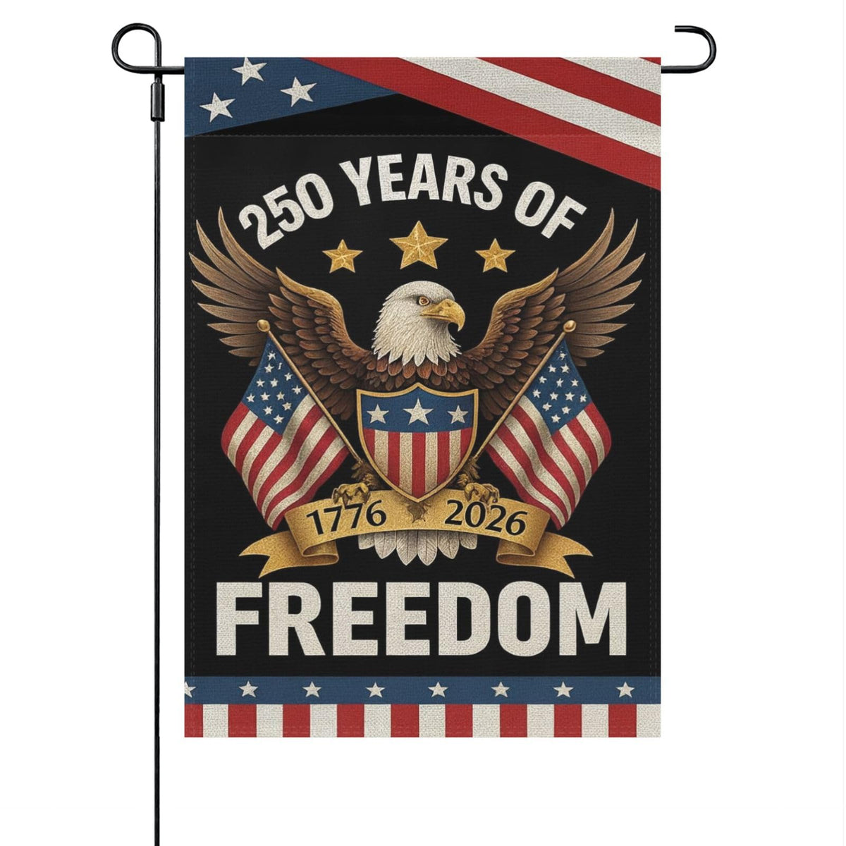 250th Anniversary American Flag garden flag with bald eagle for outdoor display.