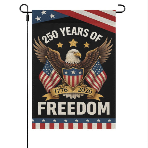 250th Anniversary American Flag garden flag with bald eagle for outdoor display.
