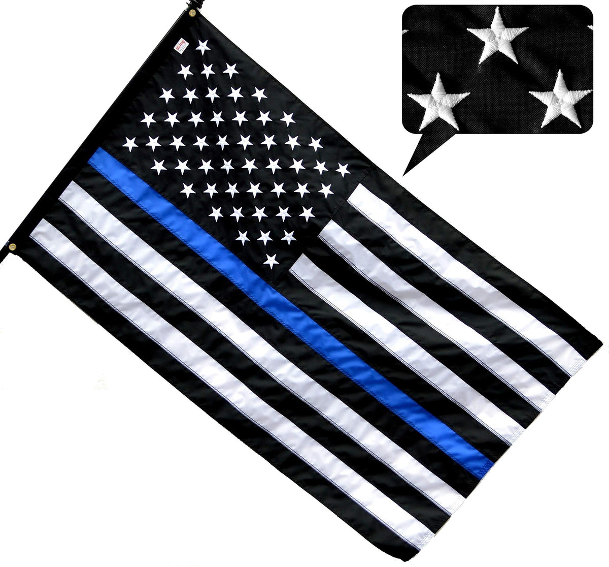 US Flag Factory Blue Lives Matter flag with embroidered stars for durable outdoor display.