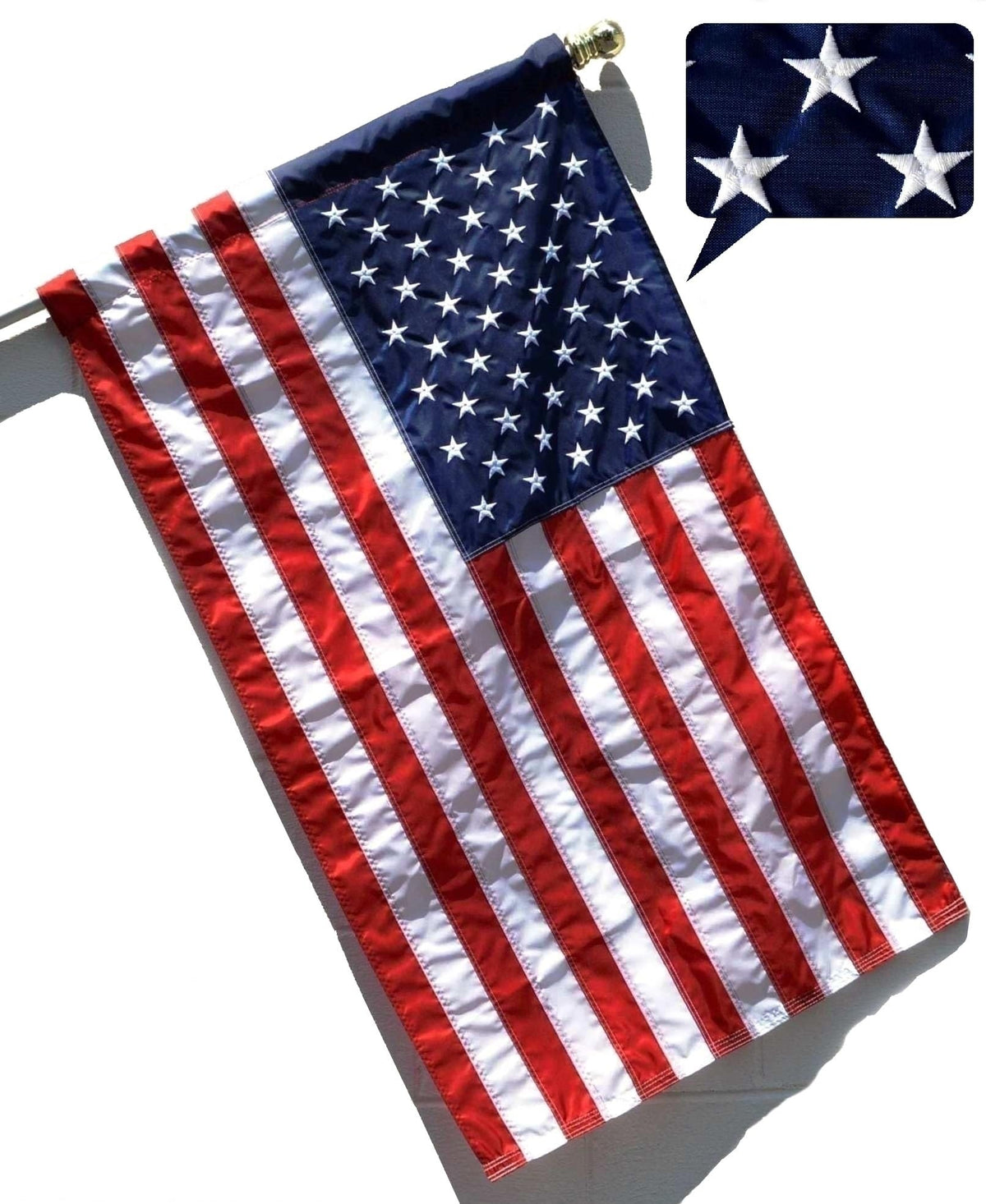 US Flag Factory embroidered stars on the 3x5 flag for outdoor display