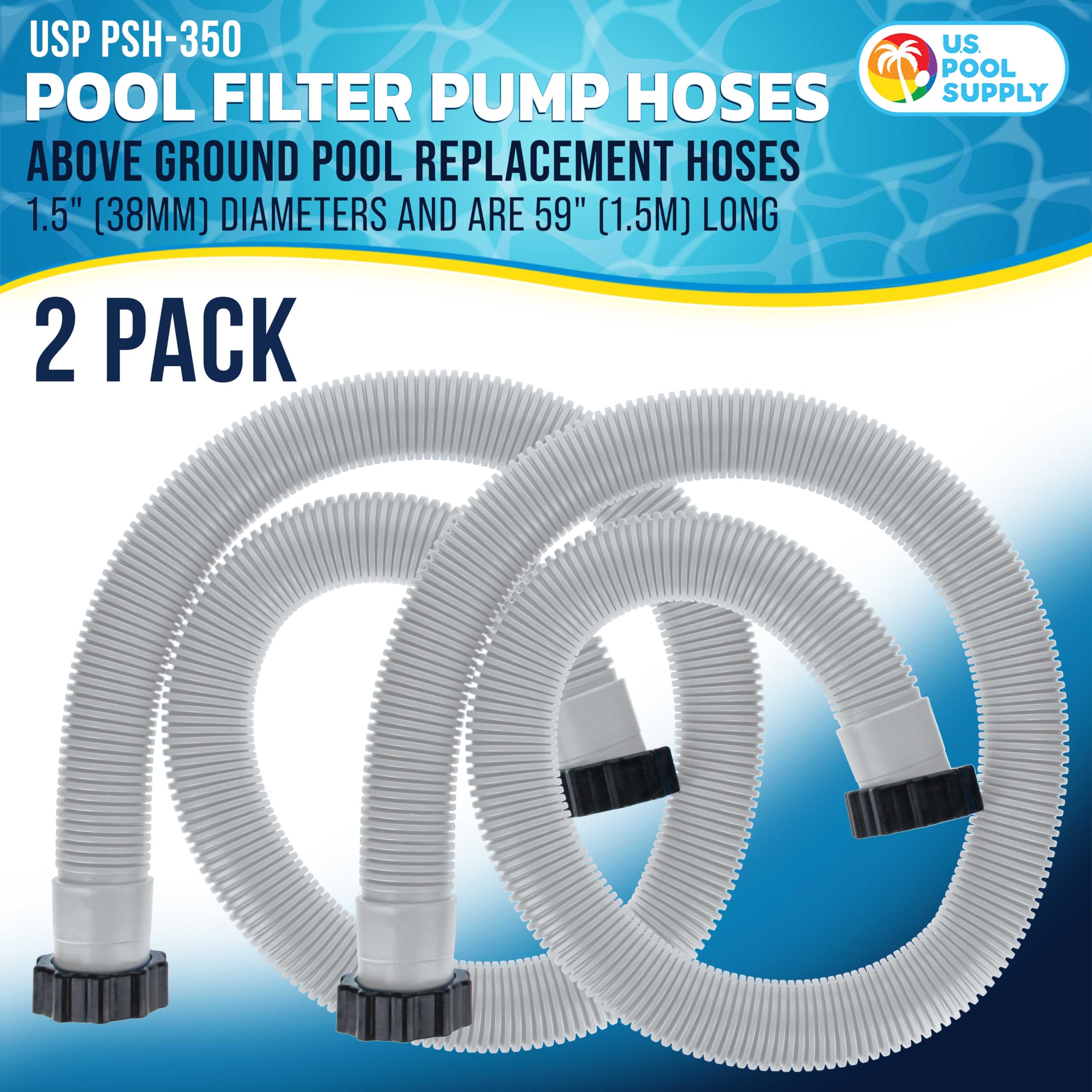US Pool Supply 1.5-inch diameter 59-inch length hose pack‑2 compatible with standard pumps.