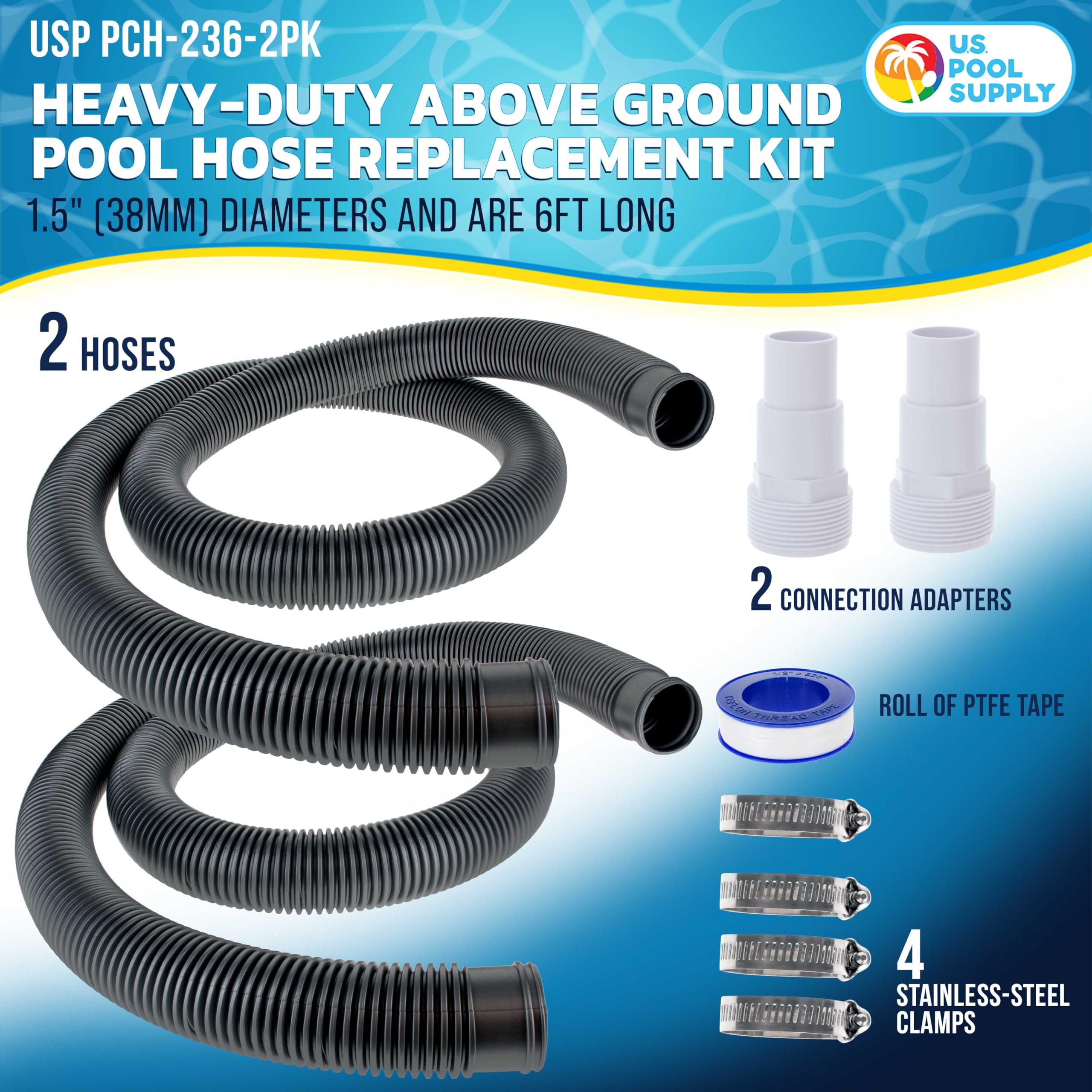 U.S. Pool Supply 1.5-inch hose connection adapters for secure pump links