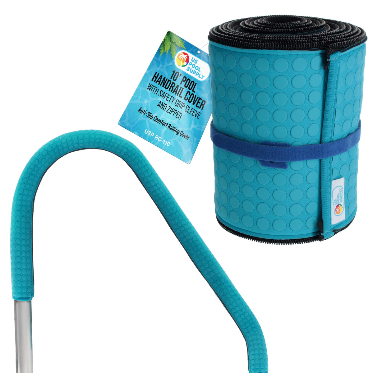 U.S. Pool Supply 10ft handrail cover with zipper over a pool rail, safe entry visualization
