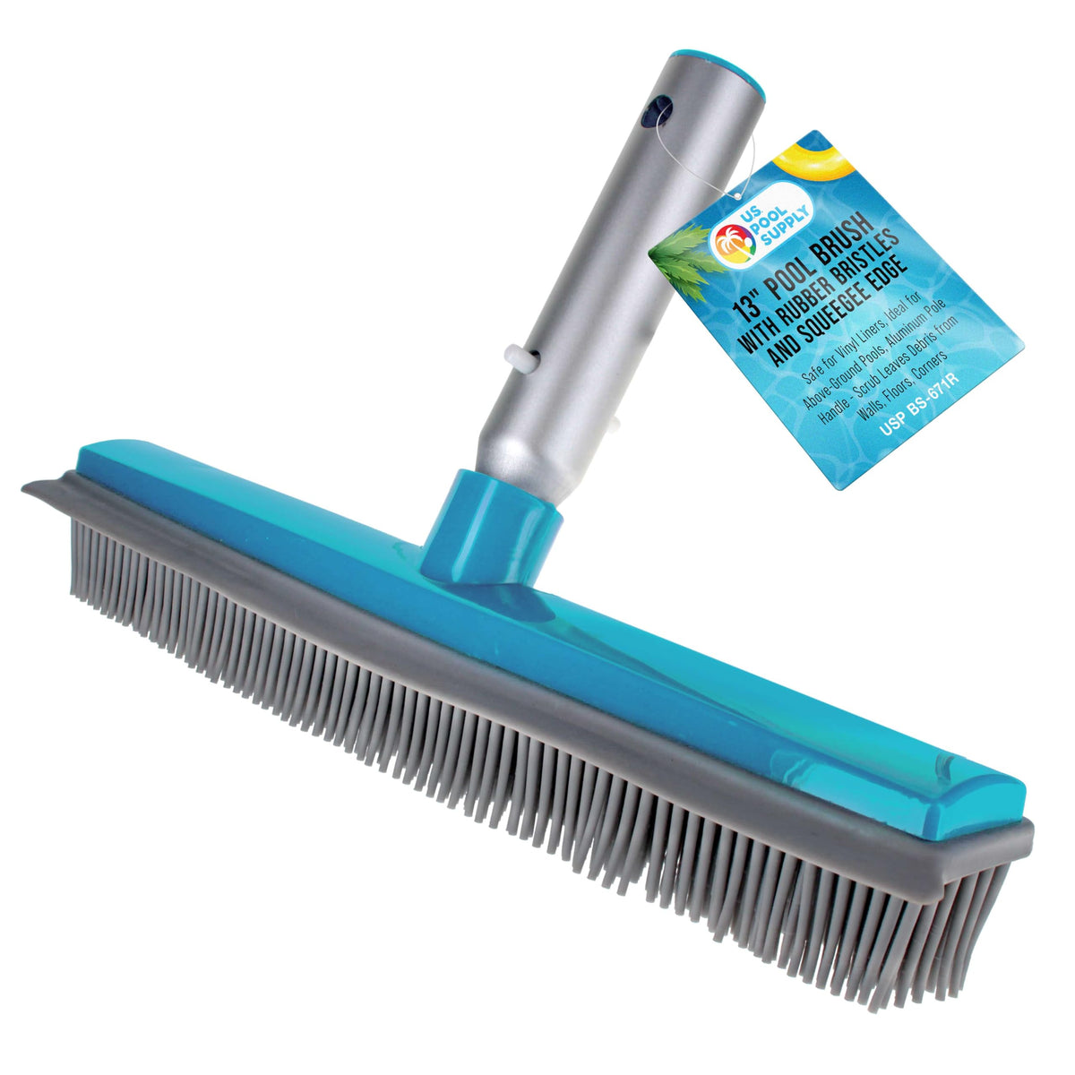 US Pool Supply 13in pool brush with rubber bristles cleans vinyl liners without scratches