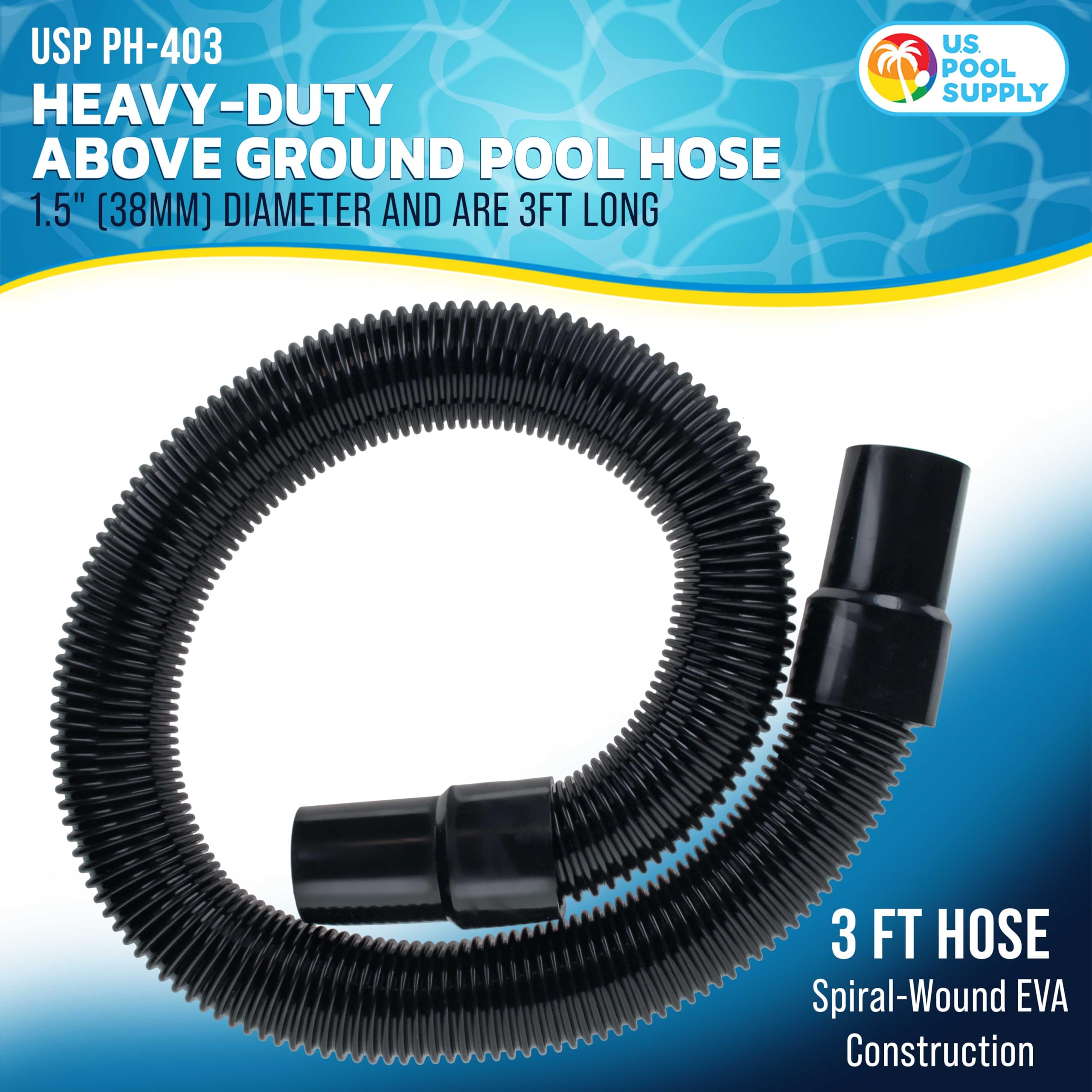 U.S. Pool Supply 1.5 in connector cuffs secure leak-proof fittings for quick setup.