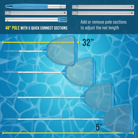 US Pool Supply extension capability enables comfortable cleaning of large ponds and pools.