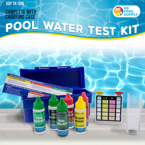 U.S. Pool Supply 5in1 testing block with color scale visible.