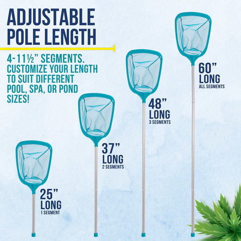 US Pool Supply 60-inch reach skimmer in action across pool surface.